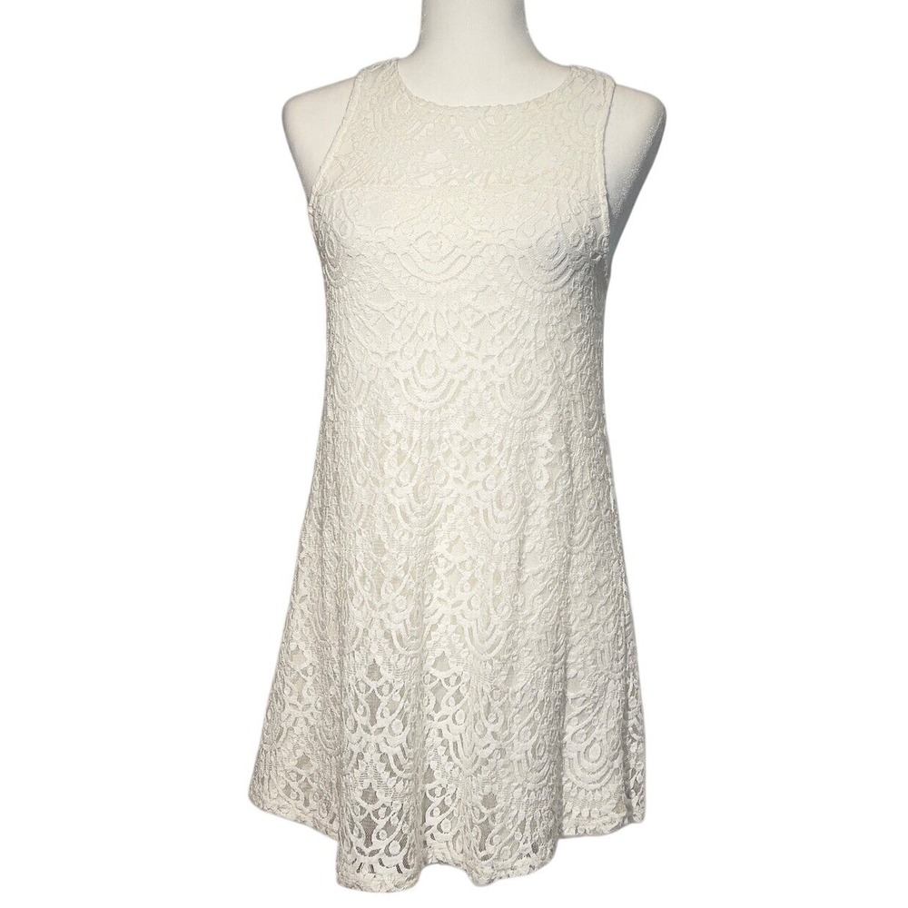 Ginger G White Lace Open Back Dress Size S Sleeveless Lined Graduation